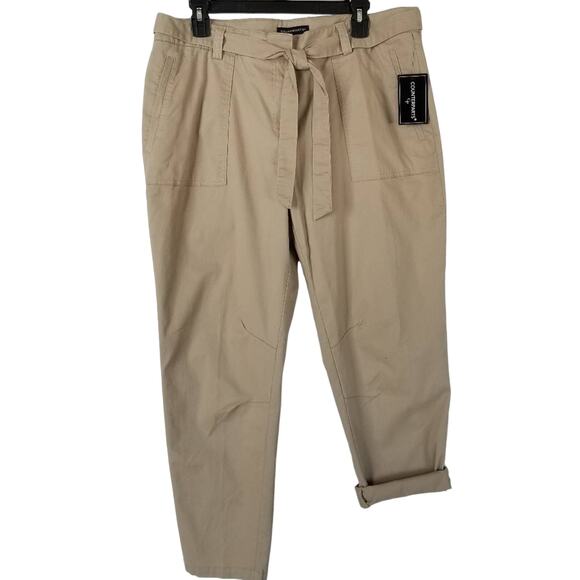 Counterparts Pants 14 Cropped Belted Khaki Tan Tie Waist Capri Ankle cuffed NWT - Picture 2 of 9